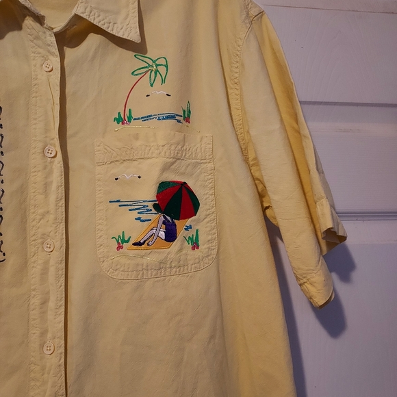 Get Lucky USA Womens M Butter Yellow Short Sleeve Button Embroidery Bling Paint - Picture 3 of 12